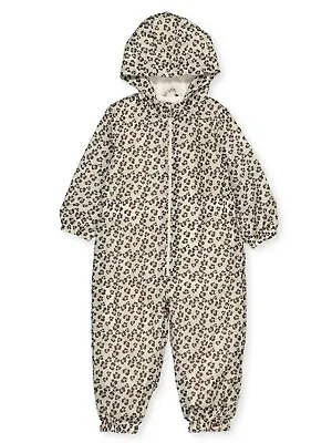 Kids Girls Cream Animal Print Hooded Puddlesuit • £18.99