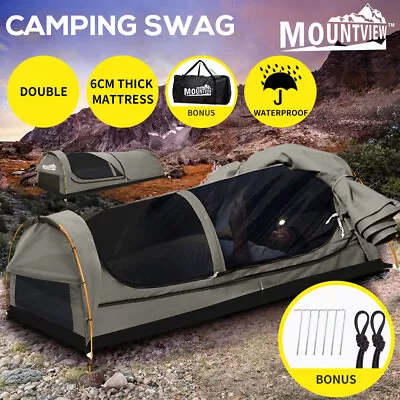 Mountview Double Swag Camping Swags Canvas Dome Tent Hiking Mattress Grey • $199.99