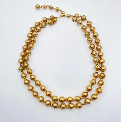 Vendome Vintage Double Strand Textured Gold Toned Bead Necklace • $42.50