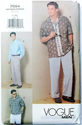 Vintage Vogue 7094 Men's Casual Shirt Cargo Pants Pattern Size L - XL Uncut • $9.99