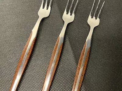 3 Vintage Eldan Brown Stainless Steel Flatware Silverware Cocktail Serving Forks • $12