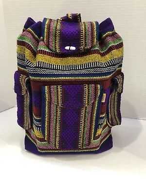 RASTA Bag Beach Hippie Baja Ethnic 3 Pockets Backpack Made In Mexico Unisex 001 • $17.95