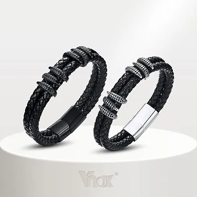 $13.39 • Buy Vnox Mens Rock Punk Dragon Claw Double Layer Leather Bracelet Cord Wristband