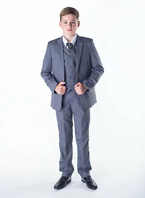 Boys Suits 5 Piece Wedding Page Boy Party Prom Suit Blue Black Grey Baby-14 Yrs • £30.99