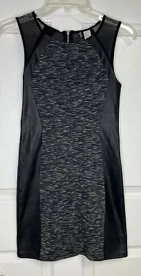 Womens DIVIDED H&M Black Faux Leather Bodycon Dress Size 6 Heathered Zip Back • $13.25