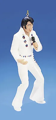 KURT ADLER RESIN ELVIS® IN WHITE JUMPSUIT W/MIC ELVIS PRESLEY CHRISTMAS ORNAMENT • $11.88