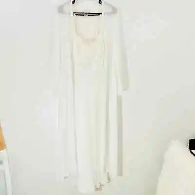 VTG Flora Nikrooz Ivory Bridal Peignoir Robe & Gown Set SZ LG Made In USA • $75