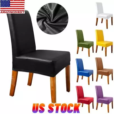Waterproof PU Stretch Chair Covers Wedding Banquet Dining Seat Slipcover Black • $16.27