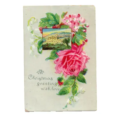 Antique Xmas Card Pink Rose Flowers Jerusalem Lily Of The Valley Floral Gift • £2.99