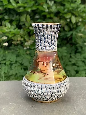 Small Vintage Dimpled Tre Mez Vase Landscape Painting Hand Painted 121-25 A 5  H • $16