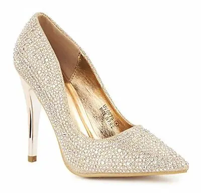 Ladies High Heel Diamante Glitter Pointed Toe Evening Party Court Shoes 3-8 • £6.99