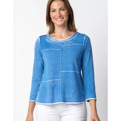 Habitat Seamed Po Pieced Pullover Top Azure Blue Lightweight Cotton Womens Large • $26.95