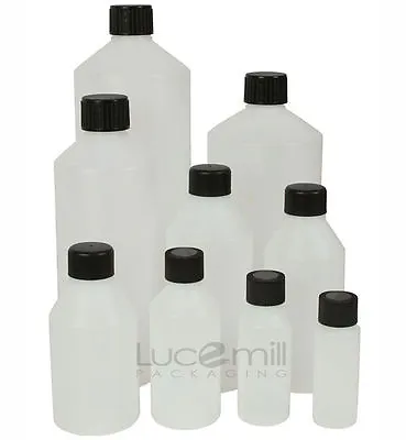 HDPE Plastic Bottles & BLACK SCREW Caps 30ml - 1Litre 24 HOUR DISPATCH (L) • £4.49