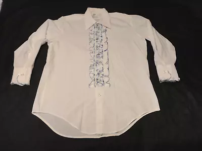 Vtg After Six Ruffled Button Down Long Sleeve Tuxedo Shirt Blue Edged Ruffles • $12.99