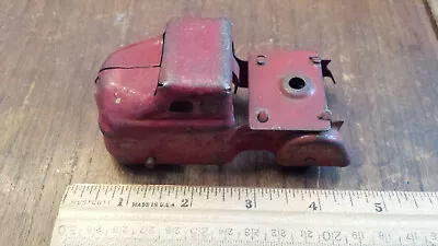 Vintage Red Metal Semi Fire Truck Cab - Rubber Wheels  4.25-inch Stamped Metal • $15
