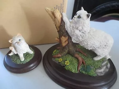 Pr Country Artists Fluffy White Cat & A Scratching Kitten Mounted  Cat Ornaments • £15.99