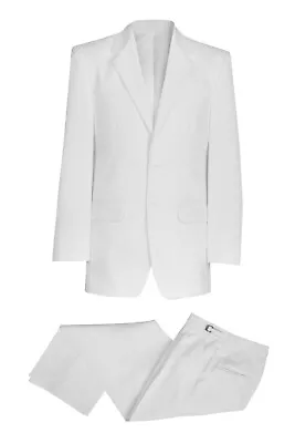 Mens White 2 Piece Suit 64R Jacket 55 Trouser Self Stripe Wedding Stage Theatre • $40.04