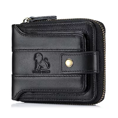 Men's Genuine Leather Wallet Zipper Around RFID Blocking Wallet Bifold Vintage • $19.85