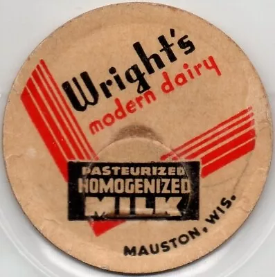 Milk Bottle Cap - Wright Modern Dairy - Mauston Wisconsin - PASTEURIZED MILK • $5.55