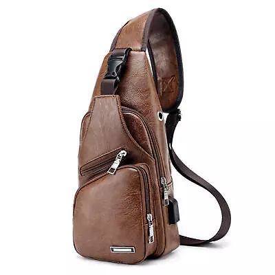 Crossbody Chest Bags For Men PU Leather Shoulder Sling Bag • $13.51