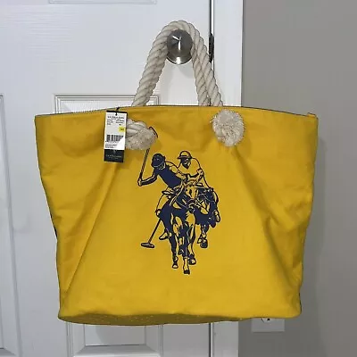 US Polo Assn Logo Mustard Yellow Canvas Beach Tote Bag Rope Handle NWT! NEW! • $29.99