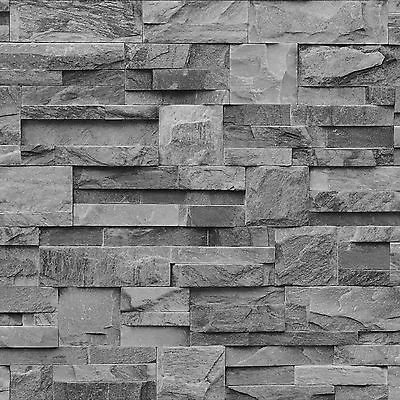 Muriva Large Slate Wallpaper Charcoal Grey (j274-09) J27409 Stone Brick New • $48.10