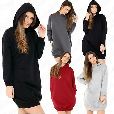 £13.99 • Buy Ladies Womens Baggy Oversized Loose Side Pockets Hooded Sweatshirt Tunic Dress