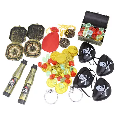 60pcs Money Pouch Tag Kids Gold Coin Pirate Toy Set Treasure Chest Pretend Play • $20.47