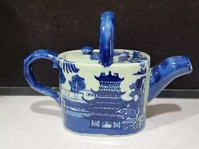 Vintage Victoria Ware Blue White Ironstone Teapot Unusual Shape • $66.49