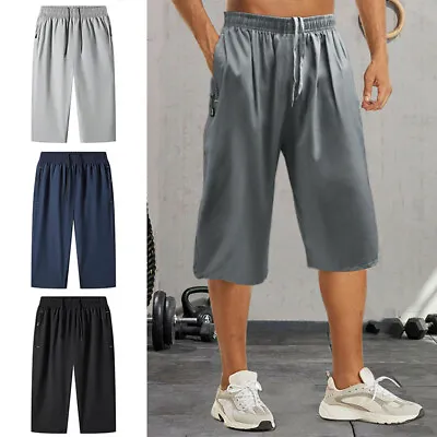 Pants Capri Pants Shorts Quick Dry Workout Gym 3/4 Men Zipper Pockets Ice Si • $14.84