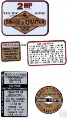 Briggs & Stratton Minibike Engine Decal 2-hp Easy-Spin 1960s Set Of 5 • $19.90