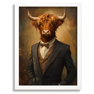 Cow In A Suit Wall Art Print Animal Framed Picture Highland Cow Artwork Gift • £8.99
