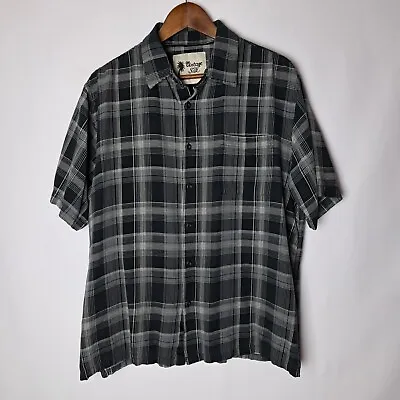 Vintage Silk Circa 1969 Shirt Mens XL 100%-Silk Black Short Sleeve Plaid Pocket • $23.99