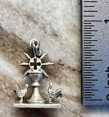 Vintage Sterling Silver Creed 3D Chalice Dove Charm Medal Christian Catholic #1 • $25