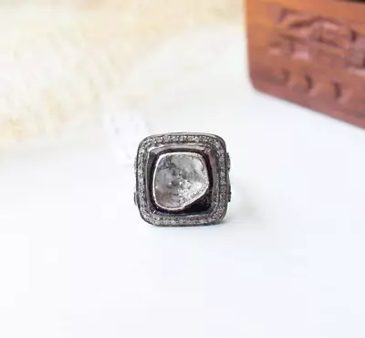 925 Sterling Silver Uncut Diamond Ring Polki Diamond Ring Victorian Vintage Ring • $105.71