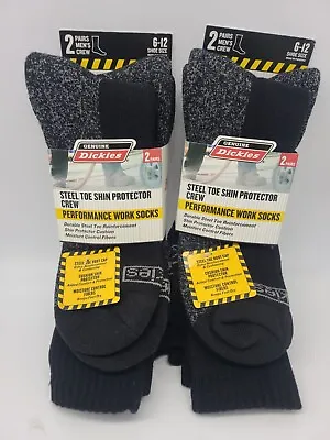 Dickies Steel Toe Shin Protector Performance Work Crew Black Socks 4-Pair Sz6-12 • $25.99