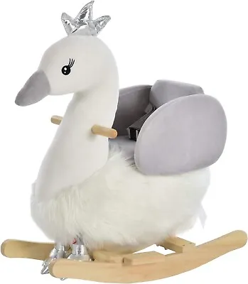 Baby Rocking White Swan Ride On Plush Rocker Horse Toy With Sounds Safety Belt • £65.89