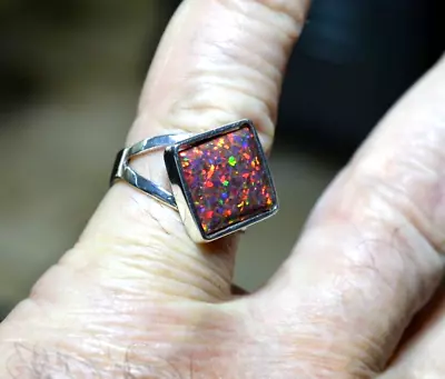 2.98+CT AAAA LARGE AUSTRALIAN Rad OPAL LAB CREATED 12mm925 STERLING SILVER RING • $49.99