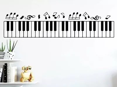 NEW 36” X 9” Piano Keys & Music Notes Black Vinyl Wall Car Tile Decal • £28.92