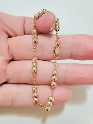 Lobster 14k Solid 4mm Yellow Or Rose Gold Satellite Bead Chain Bracelet  • $193.16