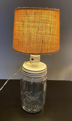 Vintage Clear Ball Wide Mouth Mason Jar Electric Lamp With Shade WORKS • $35