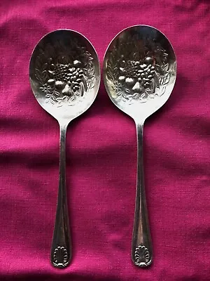 2 Sheffield England EPNS Round SERVING SPOONs Kings Berry Pattern Fruit Buffet • $18.11