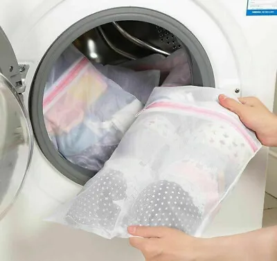 Laundry Washing Mesh Net Zipped Wash Bag Lingerie Underwear Bra Tie Socks • £2.90