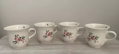 $24 • Buy Set Of 4 Pfaltzgraff Meadow Lane Flat Coffee Cups Mugs Butterfly Inside USA  NEW