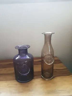 2 Dartington Bottles Vasses  Purple And Light Brown Art Glass  VGC  • £66