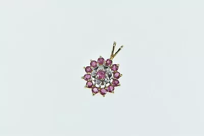 14K Ruby Diamond Flower Vintage Cluster Pendant Yellow Gold *55 • $129.95