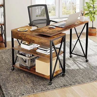 L Shaped 360° Rotatable Desk Corner Computer Laptop Table Workstation Side Table • $71.99