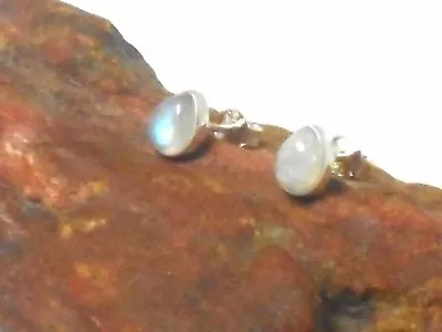 Fiery Rainbow MOONSTONE  Sterling Silver 925 Gemstone Stud Earrings - 5 X 7 Mm • $19.99