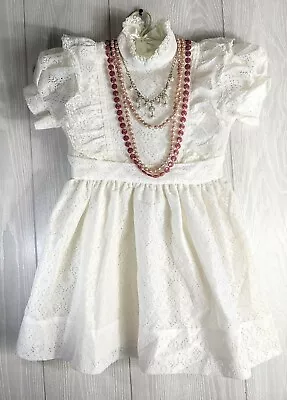 Vintage Growing Girl Ivory White Perma-Prest Eyelet Lace Flower Girl Dress Sz.7 • $20.72