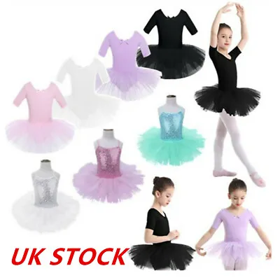 £3.95 • Buy UK Kid Girl Short Sleeve Tulle Ballet Dance Dress Gym Leotard Tutu Skirt Costume